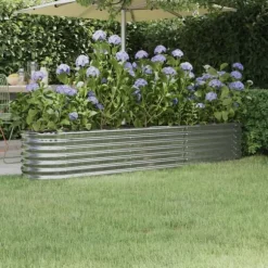 Plantekasse i galvaniseret stål - Robust højbed | Størrelse: 224x40x36 cm | Farve: Sølv