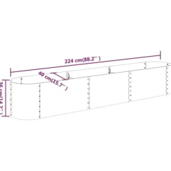 Plantekasse i galvaniseret stål - Robust højbed | Størrelse: 224x40x36 cm | Farve: Sølv