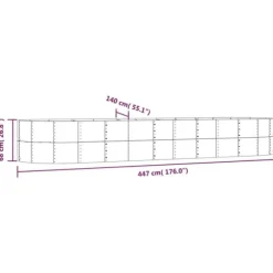 Plantekasse i galvaniseret stål - Højbed | Størrelse: 447x140x68 cm | Farve: Sølv