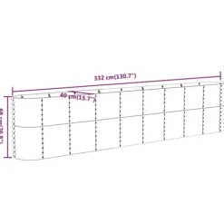 Plantekasse i galvaniseret stål - Højbed | Størrelse: 332x40x68 cm | Farve: Grå
