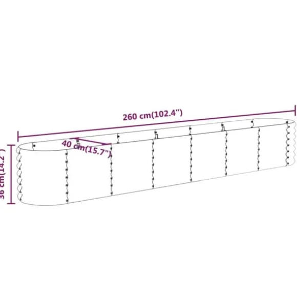 Plantekasse i galvaniseret stål - Højbed til haven | Størrelse: 260x40x36 cm | Farve: Brun