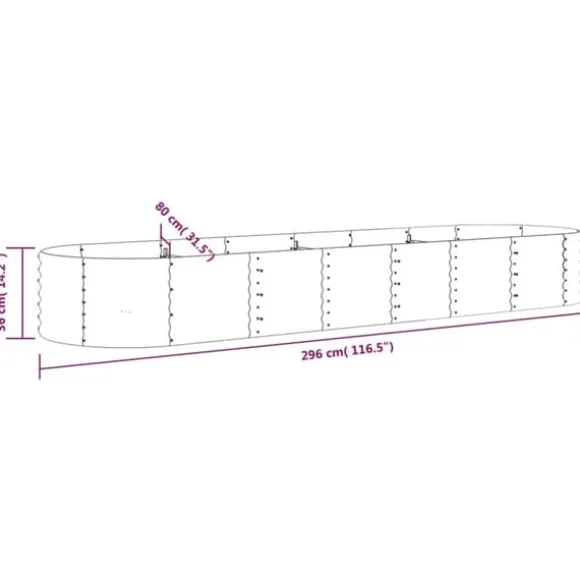 Plantekasse i galvaniseret stål - Højbed til haven | Størrelse: 296x80x36 cm | Farve: Grøn