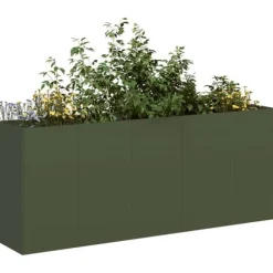 Plantekasse i koldvalset stål - Stilfuld højbed til have | Farve: Olivengrøn | Størrelse: 200x40x80 cm