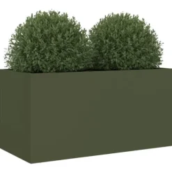 Plantekasse i koldvalset stål - Dekorativ til haven | Farve: Olivengrøn | Størrelse: 62x30x29 cm