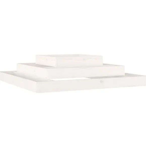 Plantekasse i massivt fyrretræ - 3 niveauer til blomster og planter | Størrelse: 110x110x27 cm | Farve: Hvid