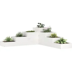 Plantekasse i massivt fyrretræ med 4 niveauer | Størrelse: 106x104,5x36 cm | Farve: Hvid