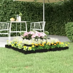 Plantekasse i massivt fyrretræ - Blomsterkasse med 3 niveauer | Størrelse: 110x110x27 cm | Farve: Sort