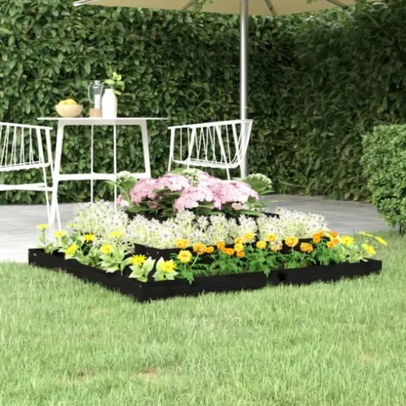 Plantekasse i massivt fyrretræ - Blomsterkasse med 3 niveauer | Størrelse: 110x110x27 cm | Farve: Sort