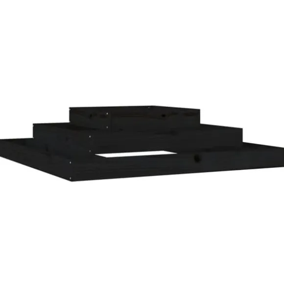 Plantekasse i massivt fyrretræ - Blomsterkasse med 3 niveauer | Størrelse: 110x110x27 cm | Farve: Sort