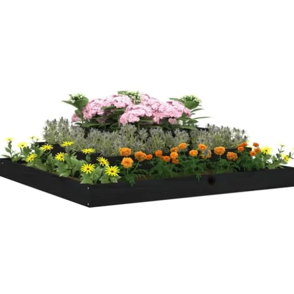 Plantekasse i massivt fyrretræ - Blomsterkasse med 3 niveauer | Størrelse: 110x110x27 cm | Farve: Sort