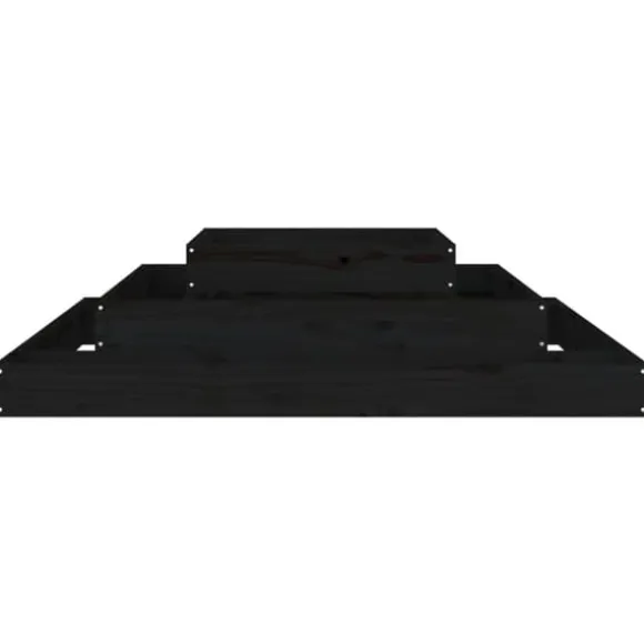 Plantekasse i massivt fyrretræ - Blomsterkasse med 3 niveauer | Størrelse: 110x110x27 cm | Farve: Sort