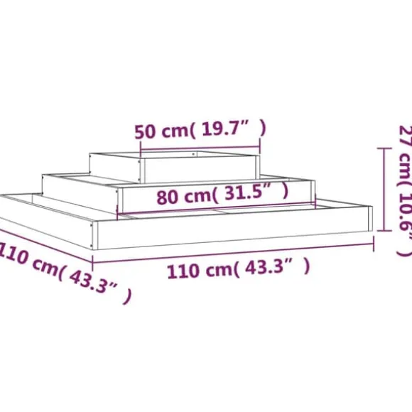 Plantekasse i massivt fyrretræ - Blomsterkasse med 3 niveauer | Størrelse: 110x110x27 cm | Farve: Sort
