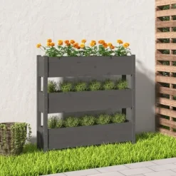 Plantekasse i massivt fyrretræ - Dekorativ til stuer og altaner | Størrelse: 112x25x104,5 cm | Farve: Grå