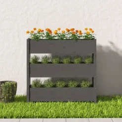 Plantekasse i massivt fyrretræ - Dekorativ til stuer og altaner | Størrelse: 112x25x104,5 cm | Farve: Grå