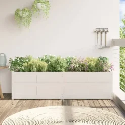 Plantekasse i massivt fyrretræ - Dekorativ til have og terrasse | Størrelse: 180x50x50 cm | Farve: Hvid
