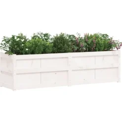 Plantekasse i massivt fyrretræ - Dekorativ til have og terrasse | Størrelse: 180x50x50 cm | Farve: Hvid