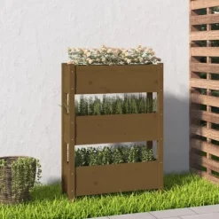 Plantekasse i massivt fyrretræ - Dekorativ til stuer og altaner | Størrelse: 77x25x104,5 cm | Farve: Gyldenbrun