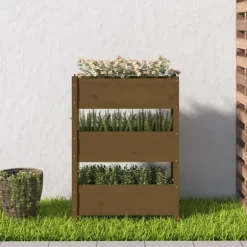 Plantekasse i massivt fyrretræ - Dekorativ til stuer og altaner | Størrelse: 77x25x104,5 cm | Farve: Gyldenbrun