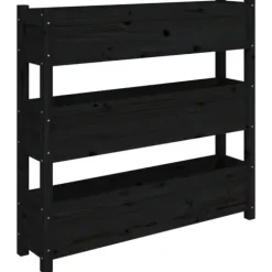 Plantekasse i massivt fyrretræ - Dekorativ til altaner | Størrelse: 112x25x104,5 cm | Farve: Sort