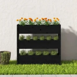 Plantekasse i massivt fyrretræ - Dekorativ til altaner | Størrelse: 112x25x104,5 cm | Farve: Sort