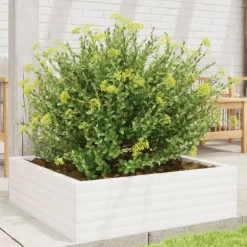 Plantekasse i massivt fyrretræ - Rustik og robust | Størrelse: 80x80x23 cm | Farve: Hvid