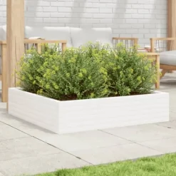 Plantekasse i massivt fyrretræ - Dybde 100 cm | Farve: Hvid | Størrelse: 100x100x23 cm