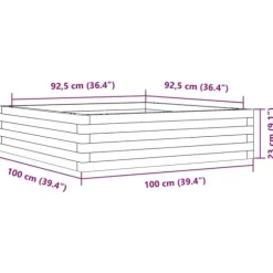 Plantekasse i massivt fyrretræ - Dybde 100 cm | Farve: Hvid | Størrelse: 100x100x23 cm