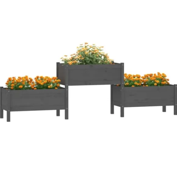 Plantekasse i massivt fyrretræ - Rustik & stabil | Størrelse: 245,5x44x75 cm | Farve: Grå