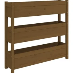 Plantekasse i massivt fyrretræ - Stabil og dekorativ | Størrelse: 112x25x104,5 cm | Farve: Gyldenbrun