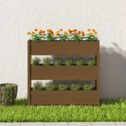Plantekasse i massivt fyrretræ - Stabil og dekorativ | Størrelse: 112x25x104,5 cm | Farve: Gyldenbrun