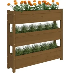 Plantekasse i massivt fyrretræ - Stabil og dekorativ | Størrelse: 112x25x104,5 cm | Farve: Gyldenbrun