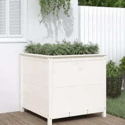 Plantekasse i massivt fyrretræ - Højbed til haven | Størrelse: 82,5x82,5x78 cm | Farve: Hvid