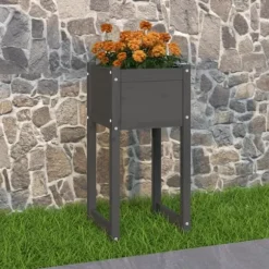 Plantekasse i massivt fyrretræ - Dekorativ blomsterkasse | Størrelse: 40x40x81 cm | Farve: Grå