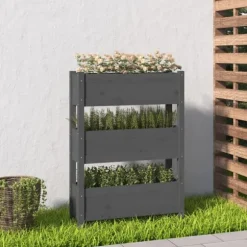 Plantekasse i massivt fyrretræ - Dekorativ blomsterkasse | Størrelse: 77x25x104,5 cm | Farve: Grå
