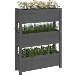 Plantekasse i massivt fyrretræ - Dekorativ blomsterkasse | Størrelse: 77x25x104,5 cm | Farve: Grå