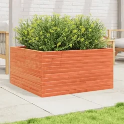 Plantekasse i massivt fyrretræ - 90x90x46 cm | Farve: Gyldenbrun