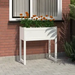 Plantekasse i massivt fyrretræ - Dekorativ blomsterkasse | Størrelse: 78x40x81 cm | Farve: Hvid