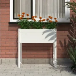 Plantekasse i massivt fyrretræ - Dekorativ blomsterkasse | Størrelse: 78x40x81 cm | Farve: Hvid
