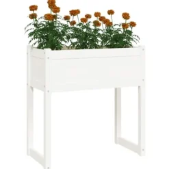 Plantekasse i massivt fyrretræ - Dekorativ blomsterkasse | Størrelse: 78x40x81 cm | Farve: Hvid