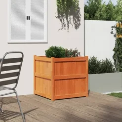 Plantekasse i massivt fyrretræ - Dekorativ haveboks | Størrelse: 70x70x70 cm | Farve: Gyldenbrun