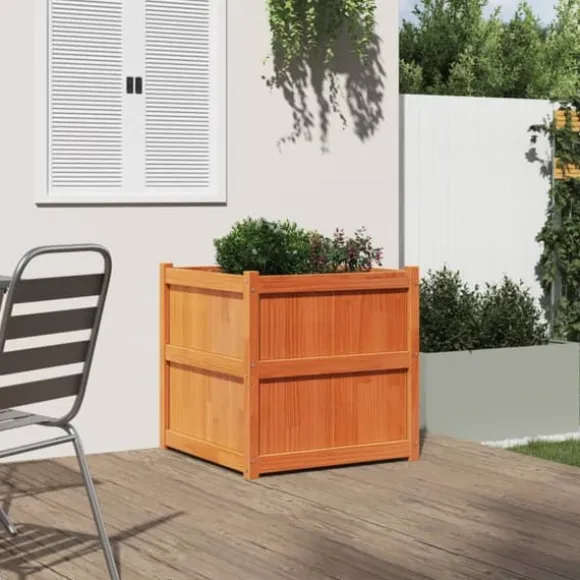 Plantekasse i massivt fyrretræ - Dekorativ haveboks | Størrelse: 70x70x70 cm | Farve: Gyldenbrun