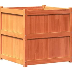 Plantekasse i massivt fyrretræ - Dekorativ haveboks | Størrelse: 70x70x70 cm | Farve: Gyldenbrun