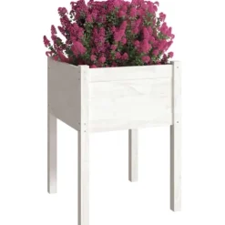 Plantekasse i massivt fyrretræ - Højbed til udendørs brug | Størrelse: 50x50x70 cm | Farve: Hvid