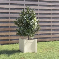 Plantekasse i massivt fyrretræ - Ideel til planter og blomster | Størrelse: 31x31x31 cm | Farve: Hvid