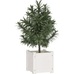 Plantekasse i massivt fyrretræ - Ideel til planter og blomster | Størrelse: 31x31x31 cm | Farve: Hvid