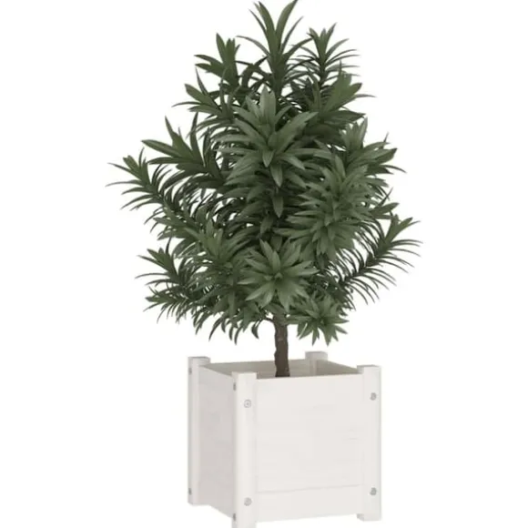 Plantekasse i massivt fyrretræ - Ideel til planter og blomster | Størrelse: 31x31x31 cm | Farve: Hvid