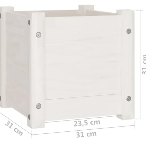 Plantekasse i massivt fyrretræ - Ideel til planter og blomster | Størrelse: 31x31x31 cm | Farve: Hvid