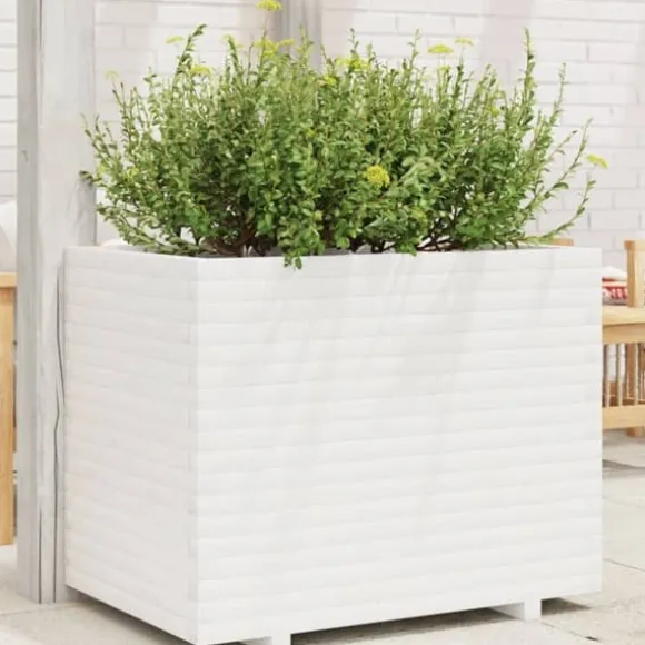 Plantekasse i massivt fyrretræ - Dekorativ havekasse | Størrelse: 90x60x72 cm | Farve: Hvid