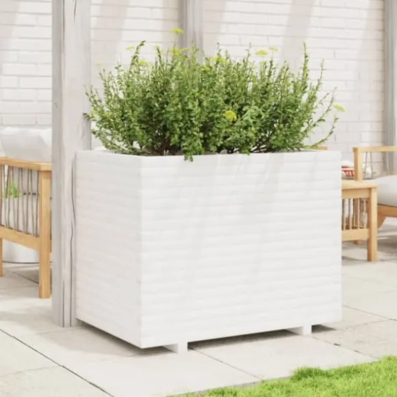 Plantekasse i massivt fyrretræ - Dekorativ havekasse | Størrelse: 90x60x72 cm | Farve: Hvid