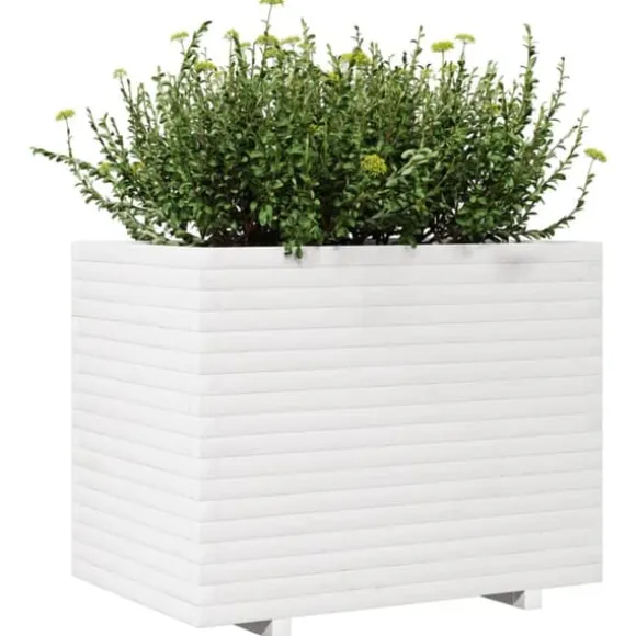 Plantekasse i massivt fyrretræ - Dekorativ havekasse | Størrelse: 90x60x72 cm | Farve: Hvid
